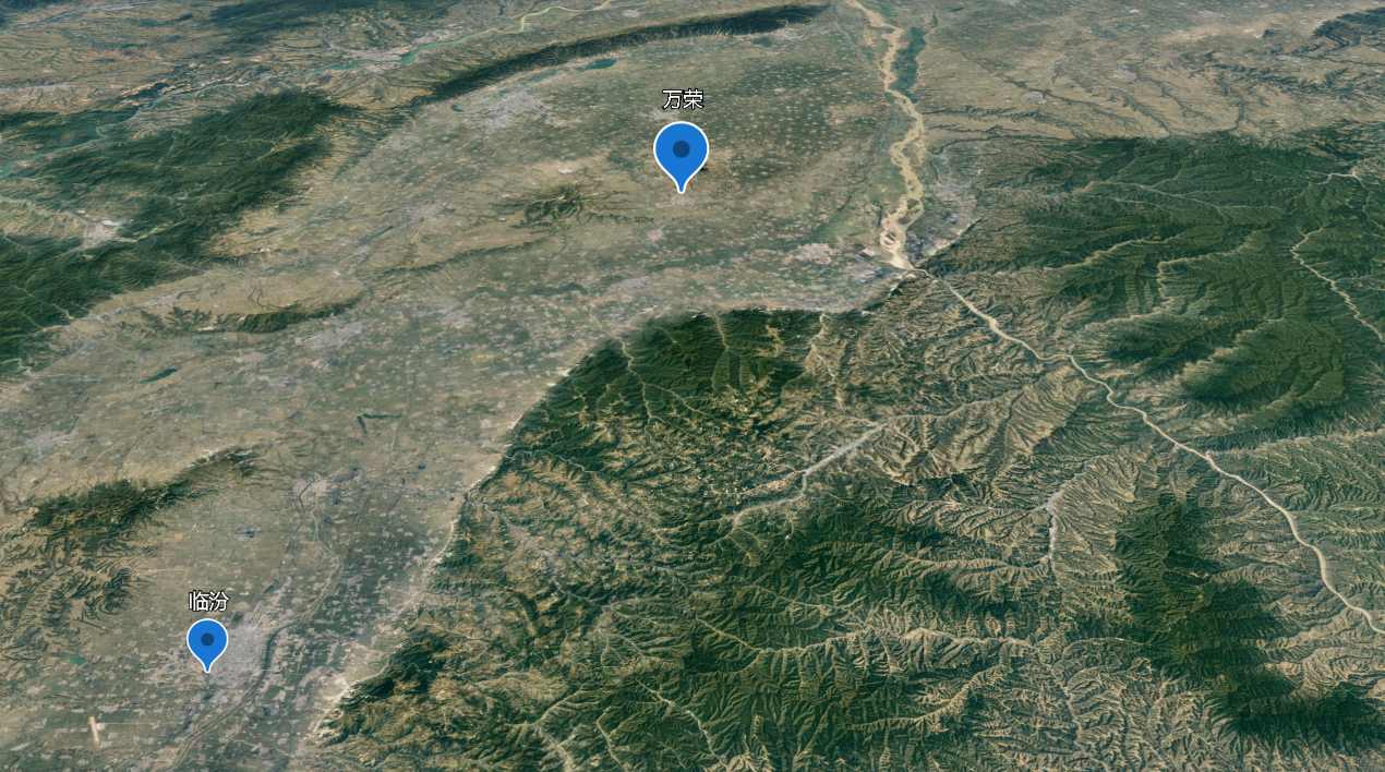 临汾、万荣、汾河、黄河 3D 图关系图