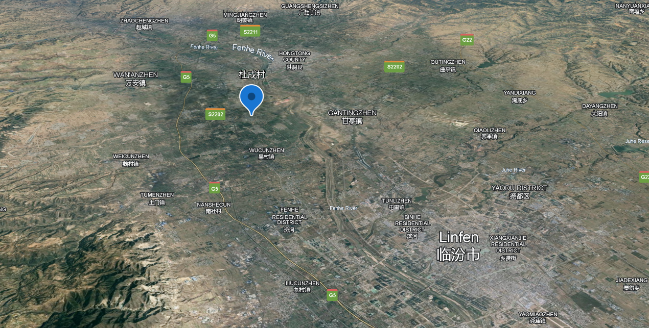 杜戍村、万安镇、汾河 3D 视图